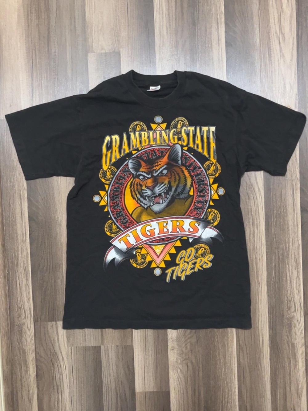 Vintage GRAMBLING STATE TIGERS Single Stitch Mens Large Black Shirt